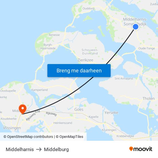 Middelharnis to Middelburg map