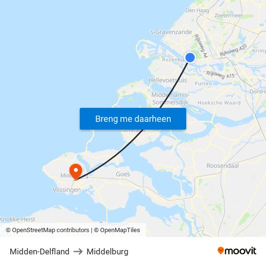 Midden-Delfland to Middelburg map