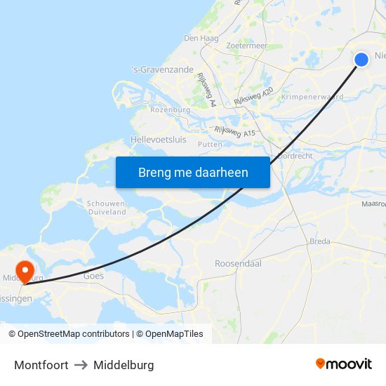 Montfoort to Middelburg map