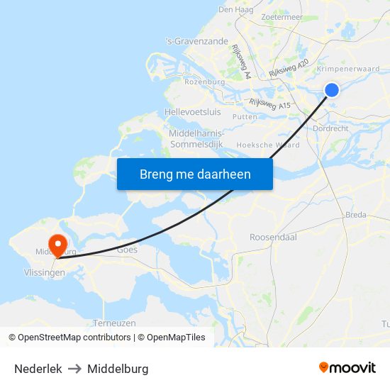 Nederlek to Middelburg map