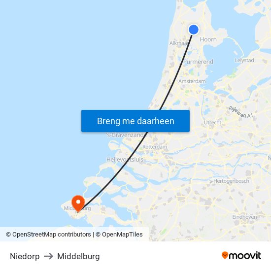 Niedorp to Middelburg map
