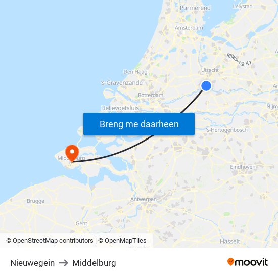 Nieuwegein to Middelburg map