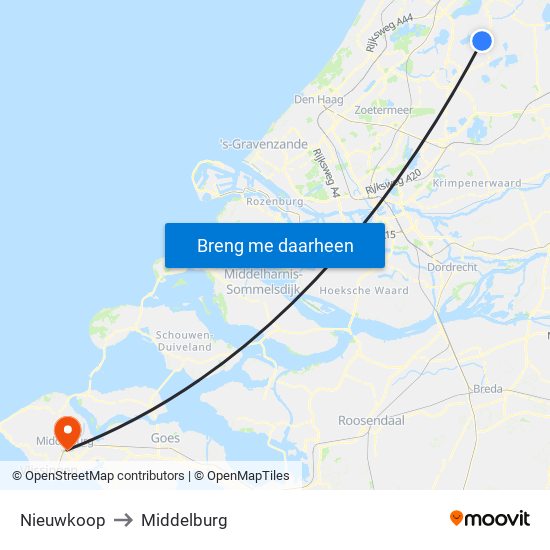 Nieuwkoop to Middelburg map