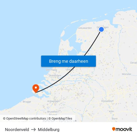 Noordenveld to Middelburg map