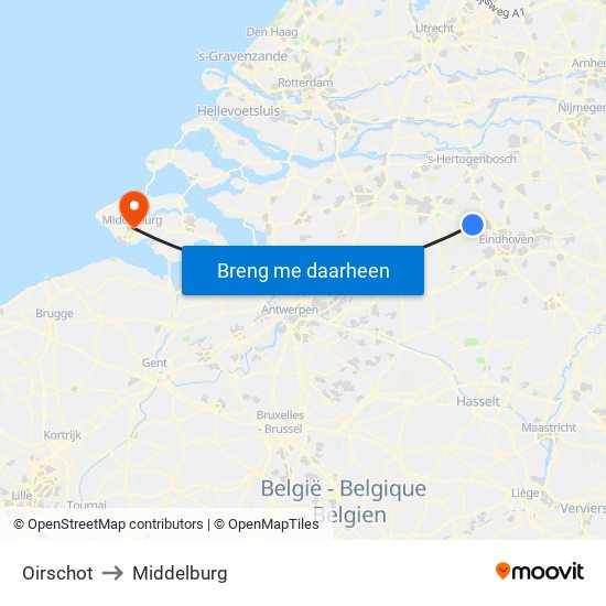 Oirschot to Middelburg map