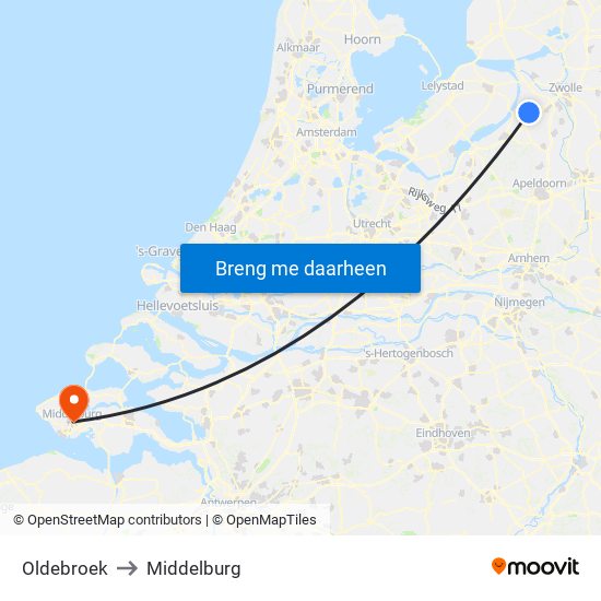 Oldebroek to Middelburg map