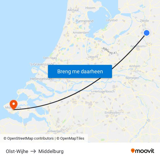 Olst-Wijhe to Middelburg map