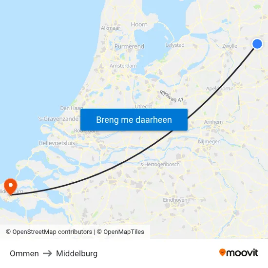 Ommen to Middelburg map