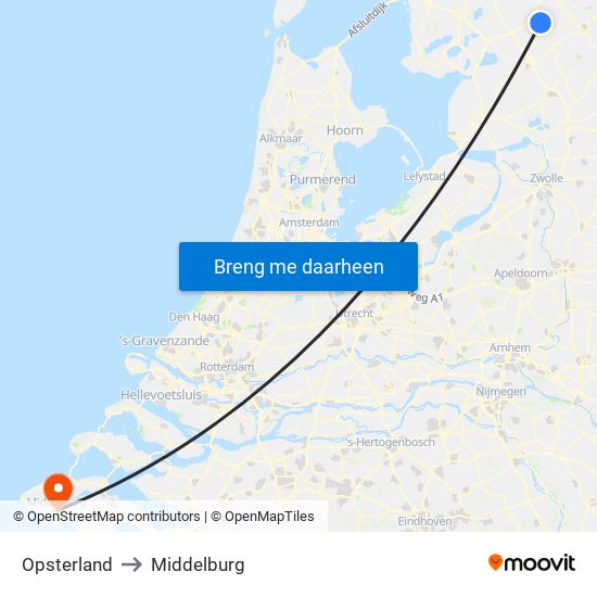 Opsterland to Middelburg map