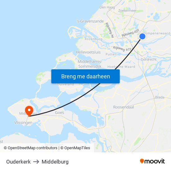 Ouderkerk to Middelburg map