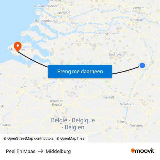 Peel En Maas to Middelburg map