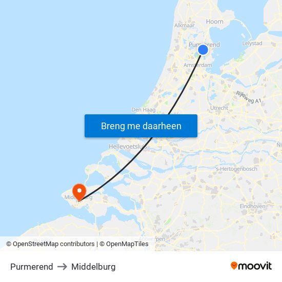 Purmerend to Middelburg map