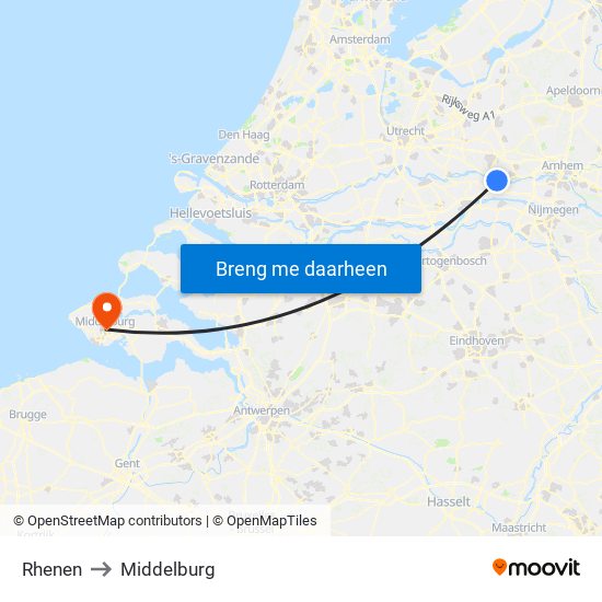 Rhenen to Middelburg map