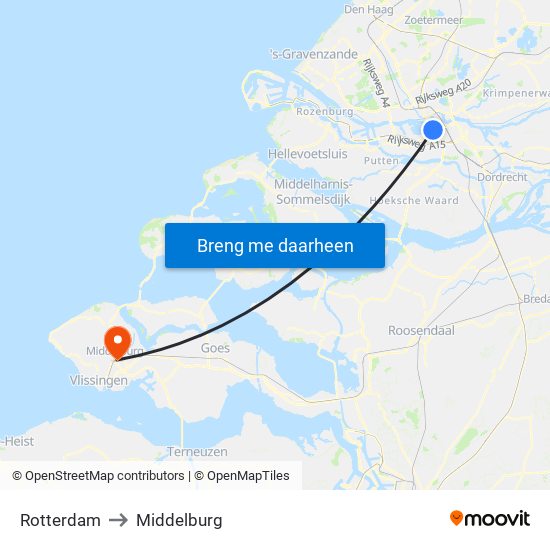 Rotterdam to Middelburg map