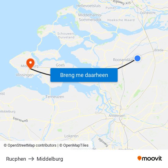 Rucphen to Middelburg map
