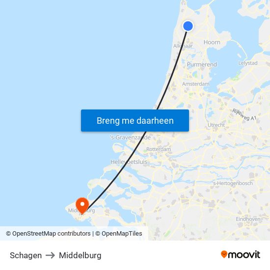 Schagen to Middelburg map
