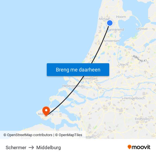 Schermer to Middelburg map