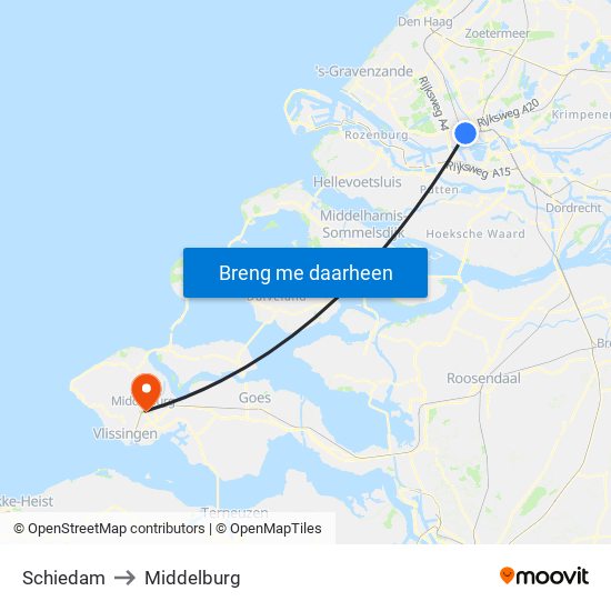 Schiedam to Middelburg map