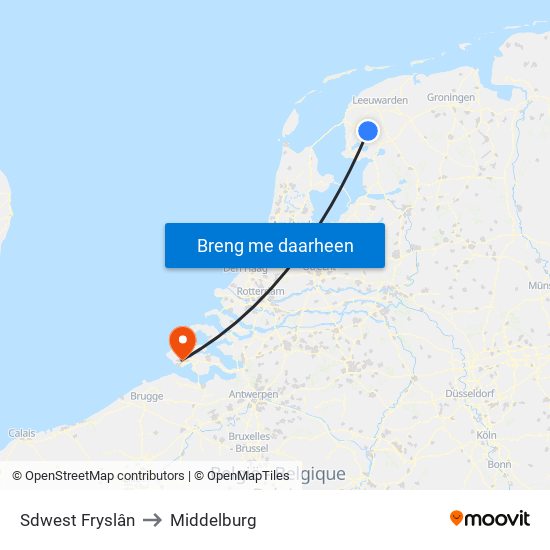 Sdwest Fryslân to Middelburg map