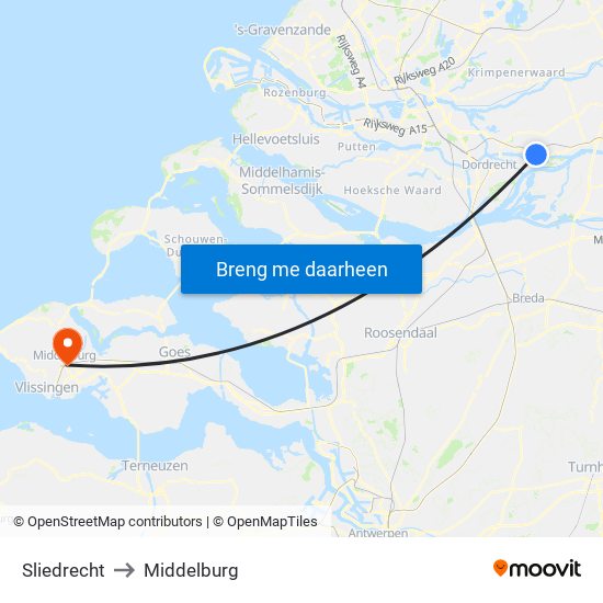 Sliedrecht to Middelburg map