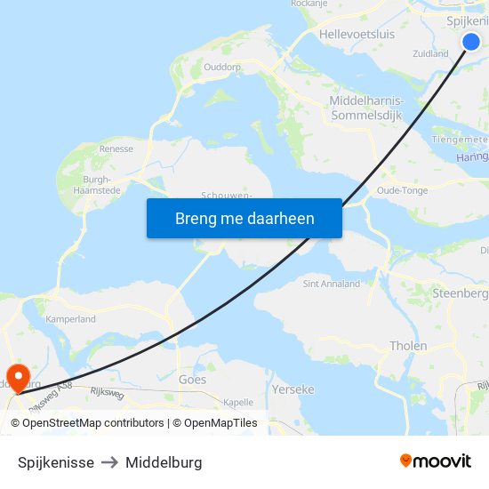 Spijkenisse to Middelburg map