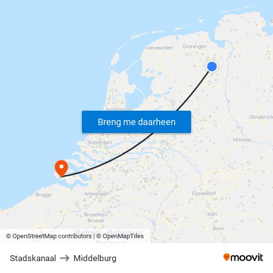 Stadskanaal to Middelburg map