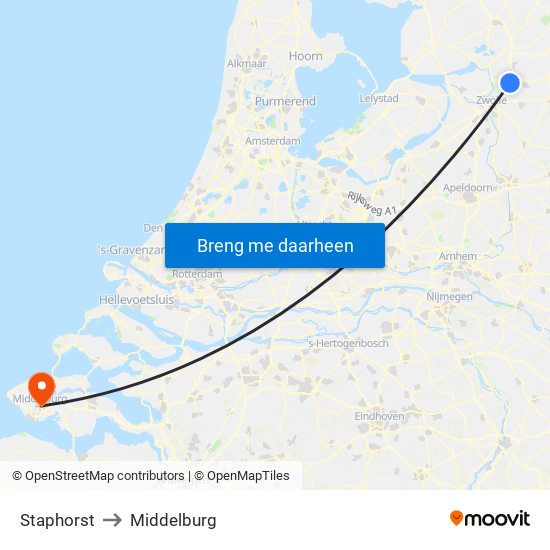 Staphorst to Middelburg map