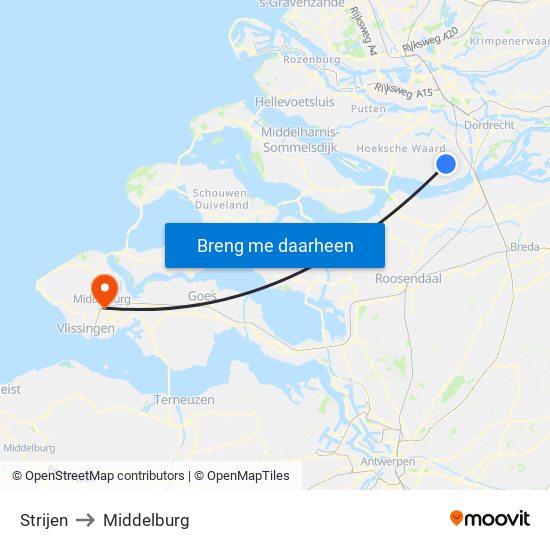 Strijen to Middelburg map