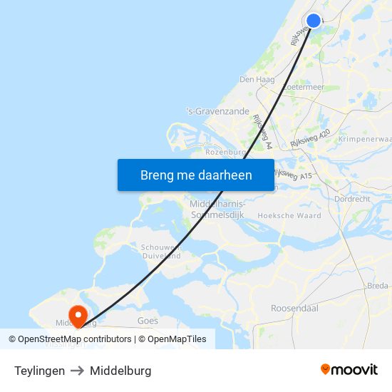 Teylingen to Middelburg map