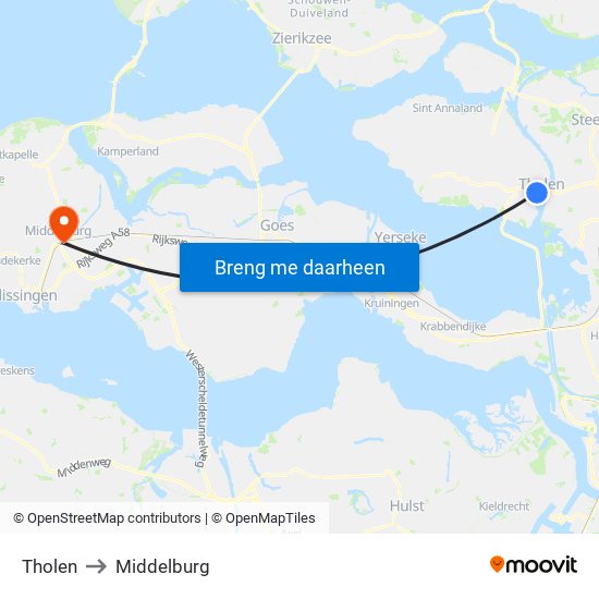 Tholen to Middelburg map