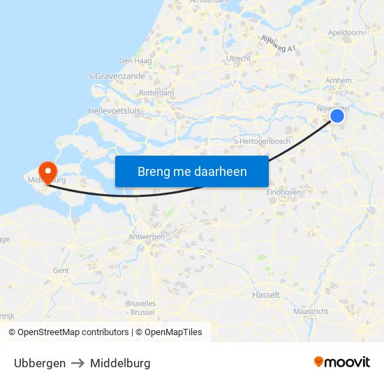 Ubbergen to Middelburg map