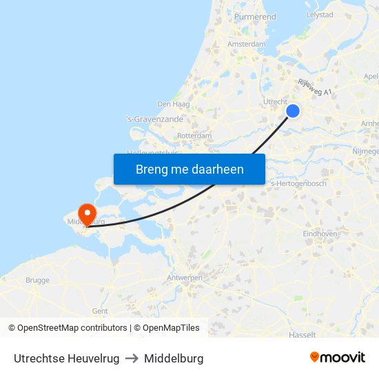 Utrechtse Heuvelrug to Middelburg map