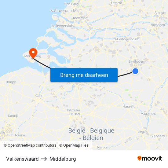 Valkenswaard to Middelburg map