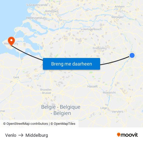 Venlo to Middelburg map