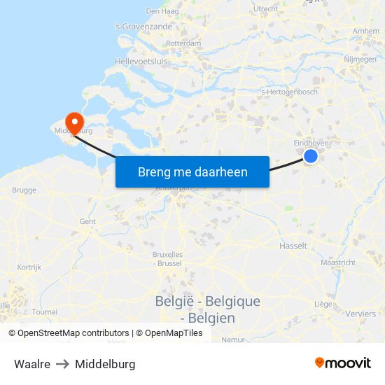 Waalre to Middelburg map