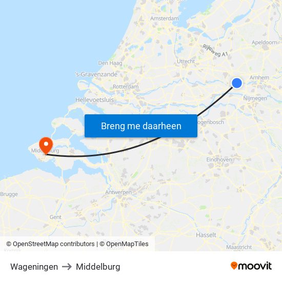Wageningen to Middelburg map