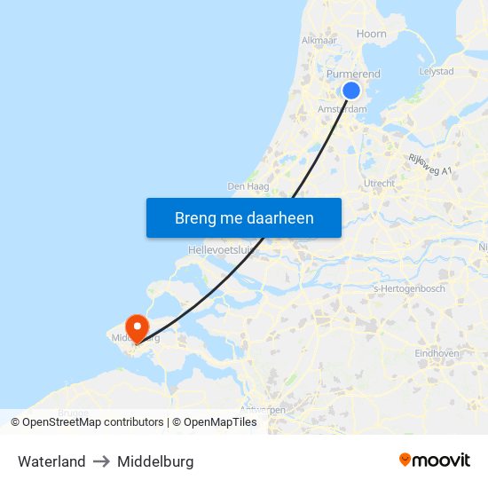 Waterland to Middelburg map