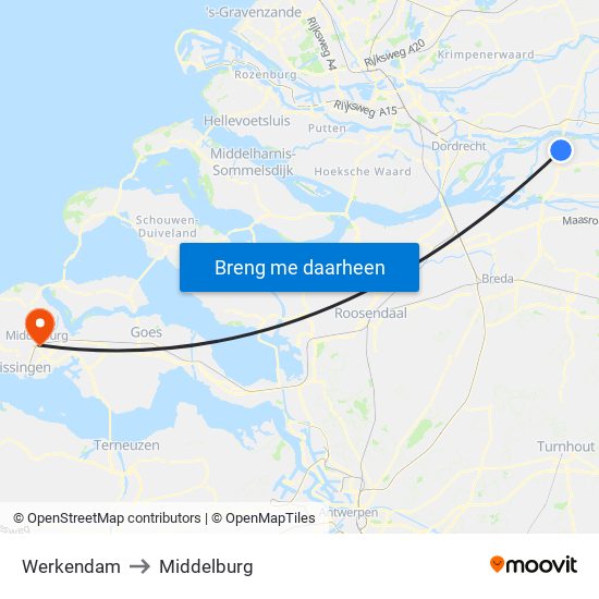 Werkendam to Middelburg map