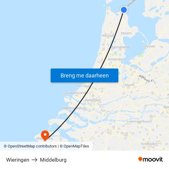 Wieringen to Middelburg map
