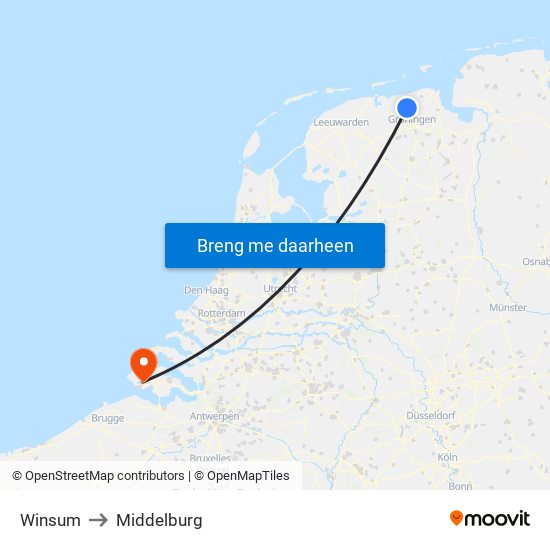 Winsum to Middelburg map