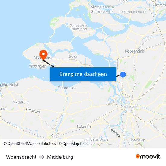 Woensdrecht to Middelburg map