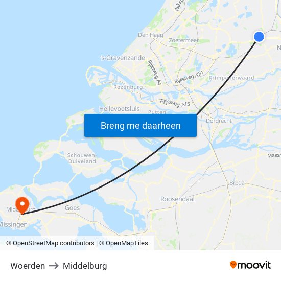 Woerden to Middelburg map