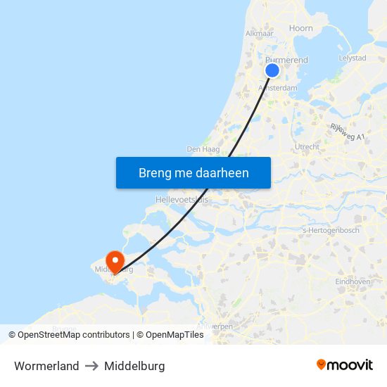 Wormerland to Middelburg map