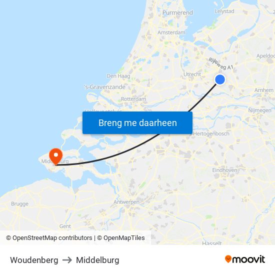 Woudenberg to Middelburg map