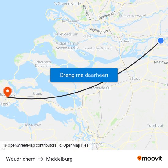 Woudrichem to Middelburg map