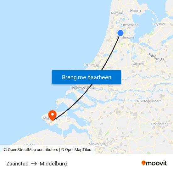 Zaanstad to Middelburg map