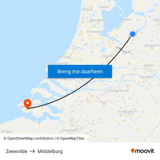 Zeewolde to Middelburg map