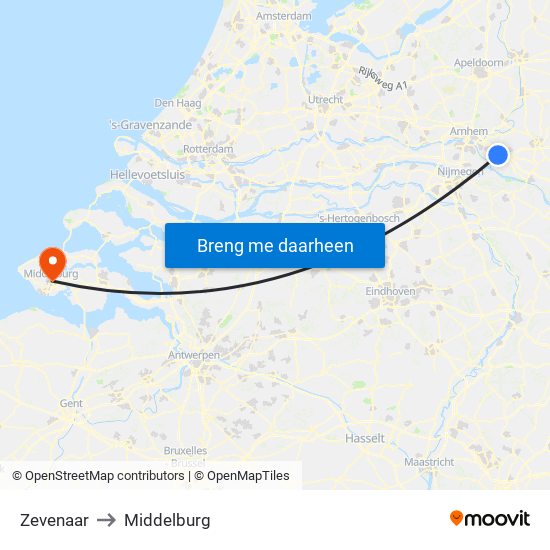 Zevenaar to Middelburg map