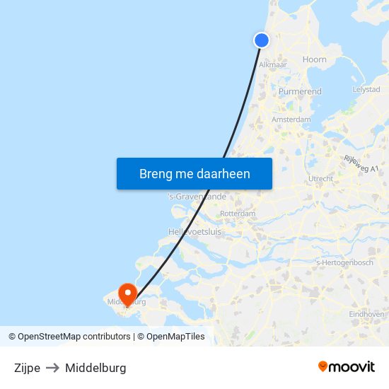 Zijpe to Middelburg map