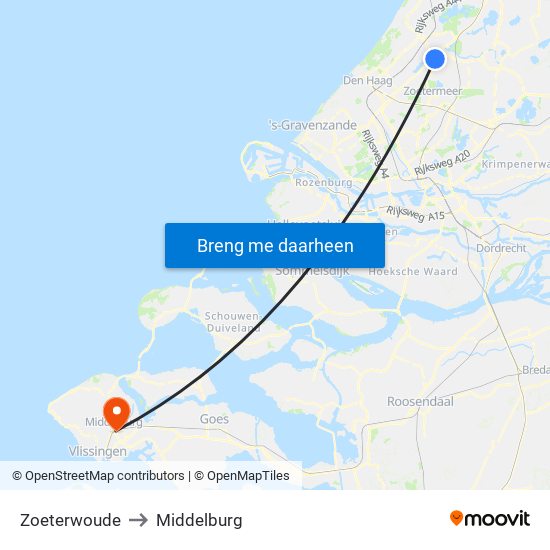 Zoeterwoude to Middelburg map